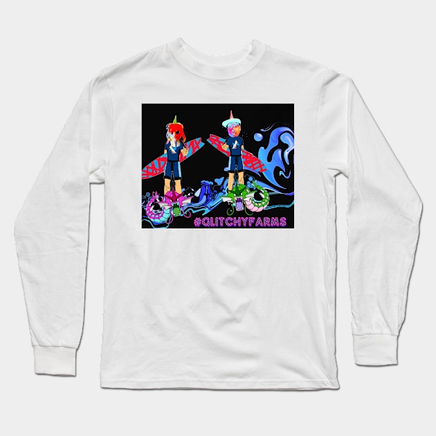 Glitchy Farms Surfer SMs Long Sleeve T-Shirt by stevecutlerlive